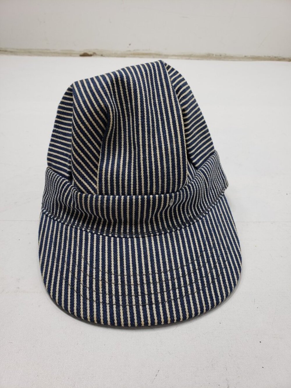 Vintage Hickory Stripe Railroad Engineer Cap Hat Made in USA XS Workwear